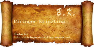 Biringer Krisztina névjegykártya
